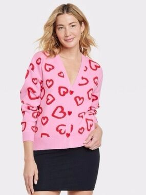 Major Label Group Heart Print Cardigan XL